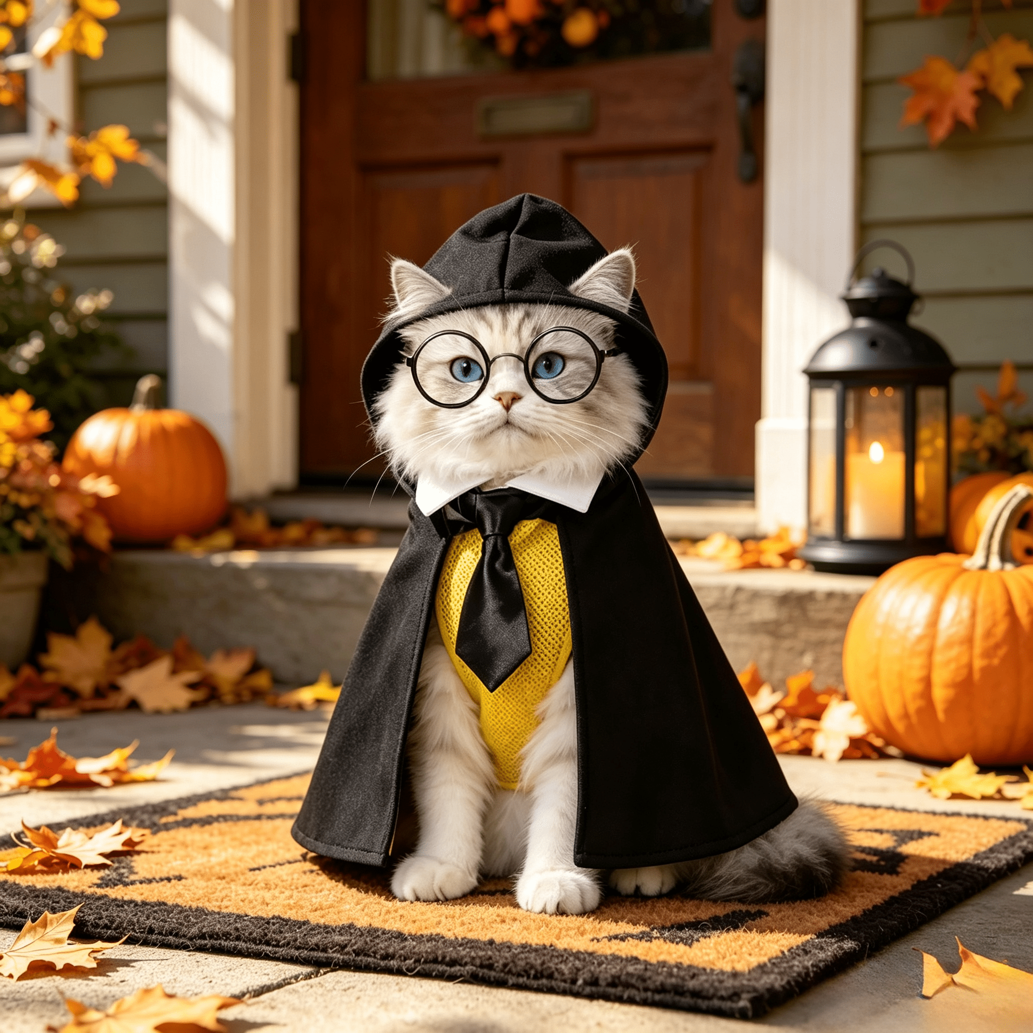 Cat Halloween Costume, Pet Wizard Costumes Mantle Magician Cosplay Clothes with Bowtie & Glasses Set, Festival Party Apparel for Small Pets Cats Dogs