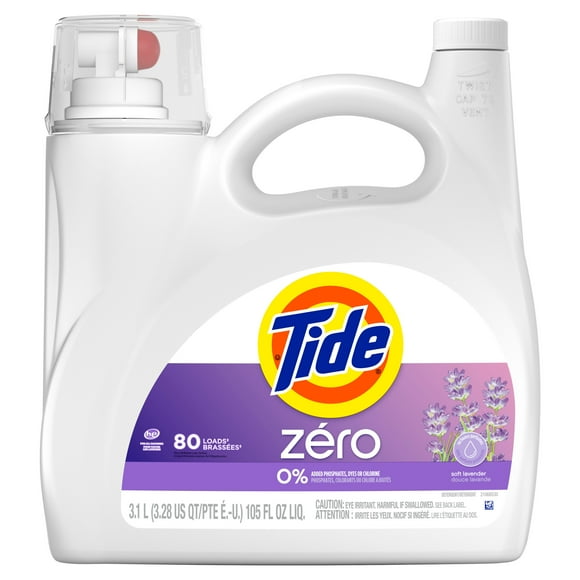 Tide Zero Liquid Laundry Detergent, Soft Lavender Scent, CleanScent Technology, 3.1L