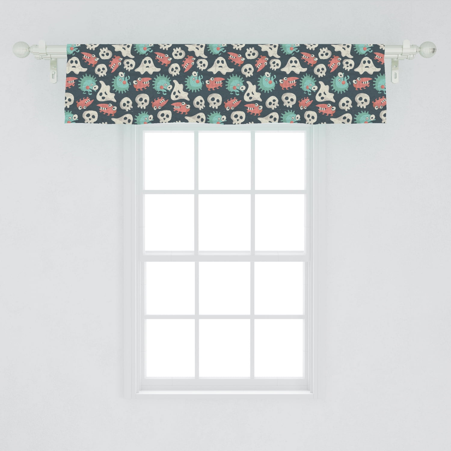 Ghost Window Valance Pattern With Spooky Weird Monsters Ghosts And Skulls Grunge Look In Muted Colors Curtain Valance For Kitchen Bedroom Decor With Rod Pocket By Ambesonne Walmart Com Walmart Com
