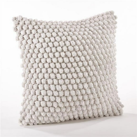 SARO  20 in. Crochet Pompom Throw Pillow - Off-White