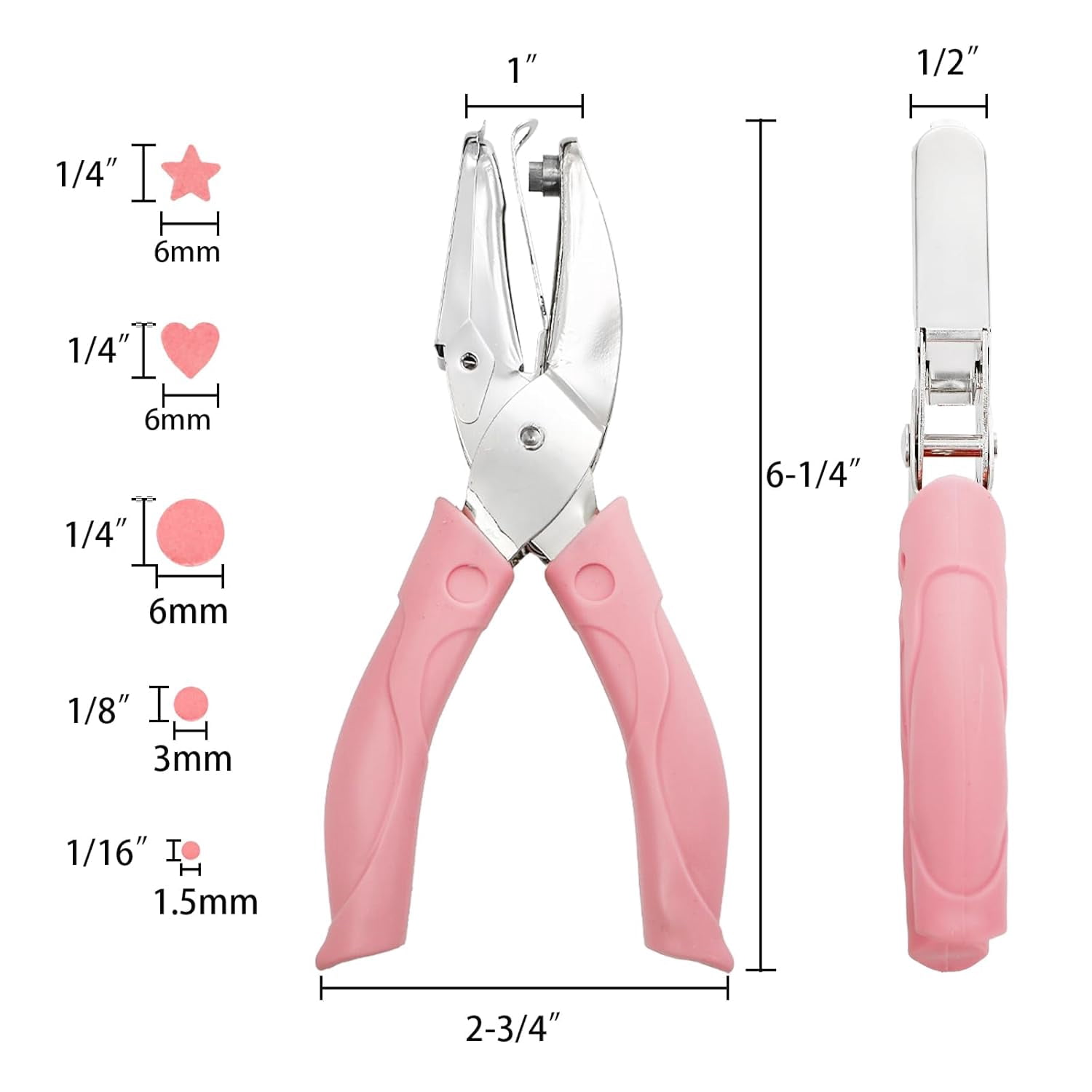 Xlhshop 5-Pack Single Hole Punch Set, Metal Handheld Paper Punchers with Soft Grip (Star, Heart, Circle)
