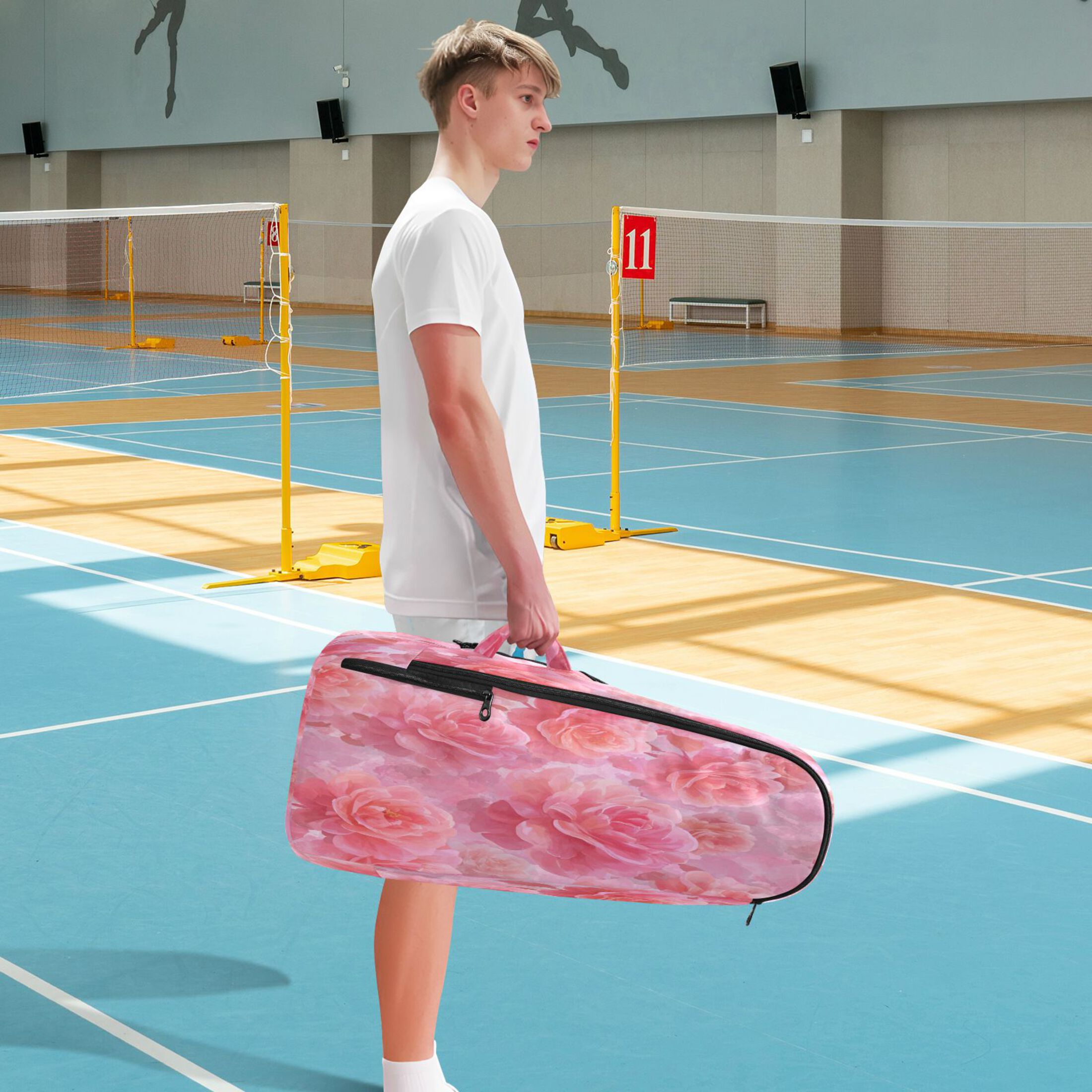 2 Racquet Holder Tennis Backpack Tennis Racket Covers Gym Bags Pale Pink Roses Pattern