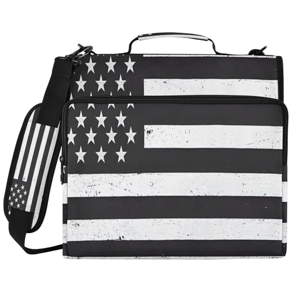 ALAZA Zipper Binder Black White Flags Pattern 2 inch 3 Ring 500 Sheet Capacity Trapper Keeper File Folder Organizer Bag