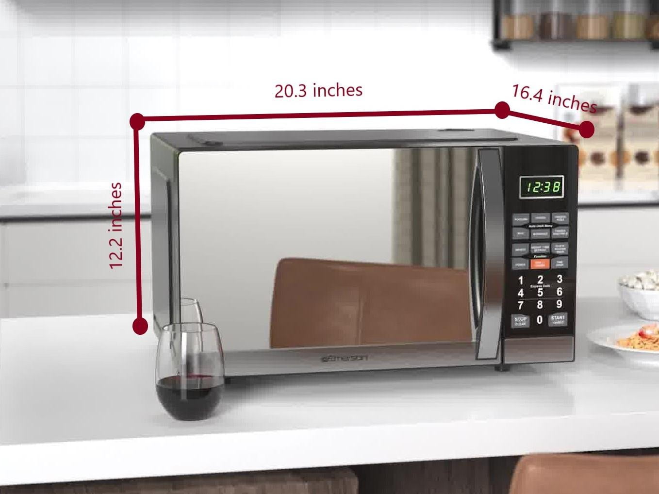 Emerson 1.1 Cu Ft, 1100W Mirror Finish Countertop Microwave Oven with Grill, MWG1191SB