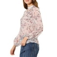 thumbnail image 4 of Allegra K Women's Floral Semi Sheer Keyhole Blouses Stand Collar Puff Long Sleeve Tops, 4 of 6