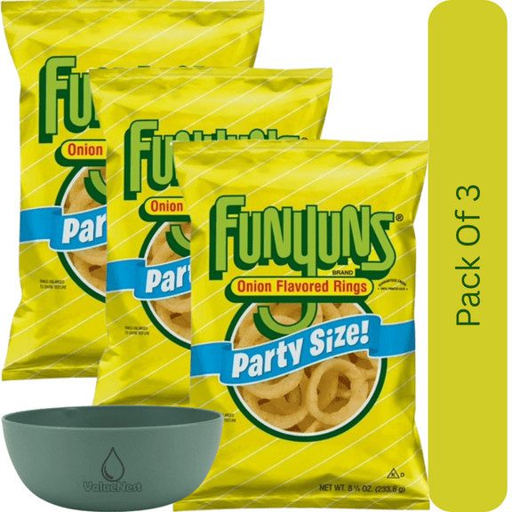 Funyuns Party Size Original Onion Flavored Rings, 8.25 oz Bag With Olive Green Bowl By ValueNest