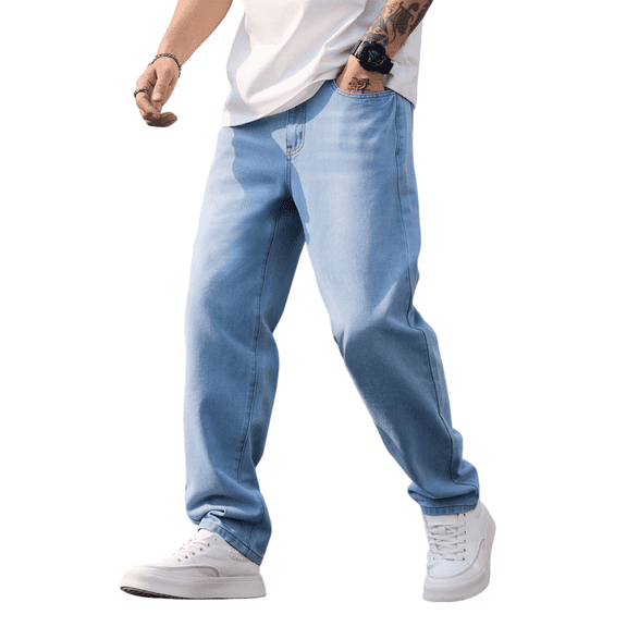 Mrmall Mens Wide Leg Jeans Y2k Straight Leg Loose Fit Jeans Streetwear Denim Washed Hip Hop Jeans