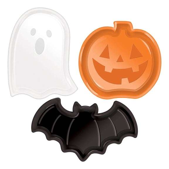 Yashow Orange Pumpkin Bat Ghost Lightweight Plastic Candy Tray Festive Decorations for Serving Childrens Chocolates Biscuits and Breads at Halloween Parties, 10 inch, 1-pack