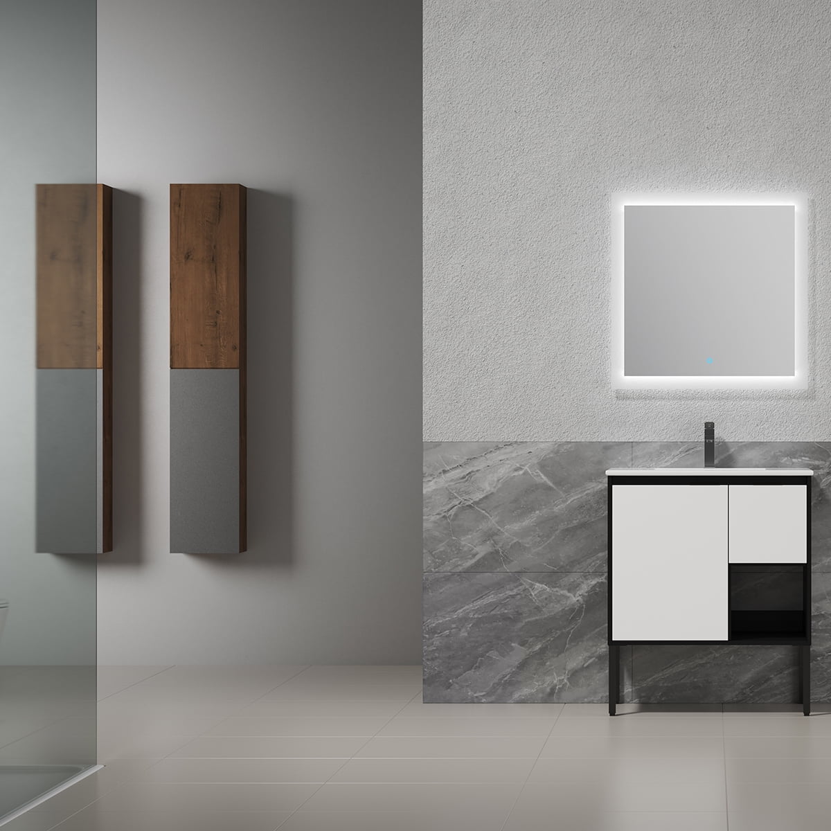 Kepooman 30" Modern Bathroom Freestanding Vanity & Sink Combo, Wall Mounted Cabinet Set with Basin Sink, White Straight Grain