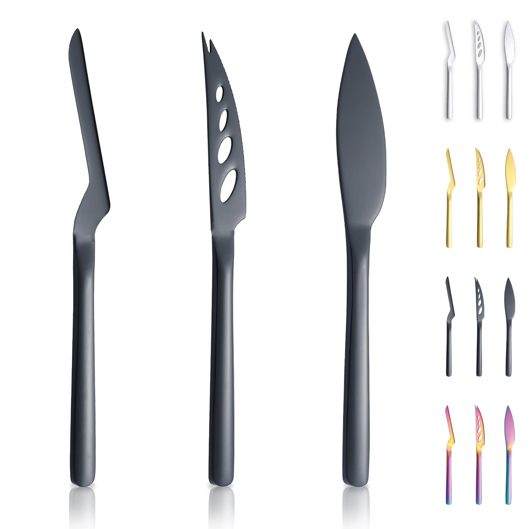 ReaNea Black Cheese Knife Set of 3, Stainless Steel Cheese Knives for
