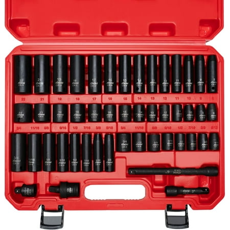 

1/2 Drive Master Impact Socket Set 24-Piece Shallow Standard SAE (7/16-Inch to 1-Inch) & Metric (13-24 mm) Sizes Socket Assortment with Ratchet Handle | Cr-V Steel