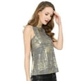 thumbnail image 4 of MODA NOVA Junior's Metallic Shiny Tank Top Party Club A-Line Shimmer Camisole Silver S, 4 of 6