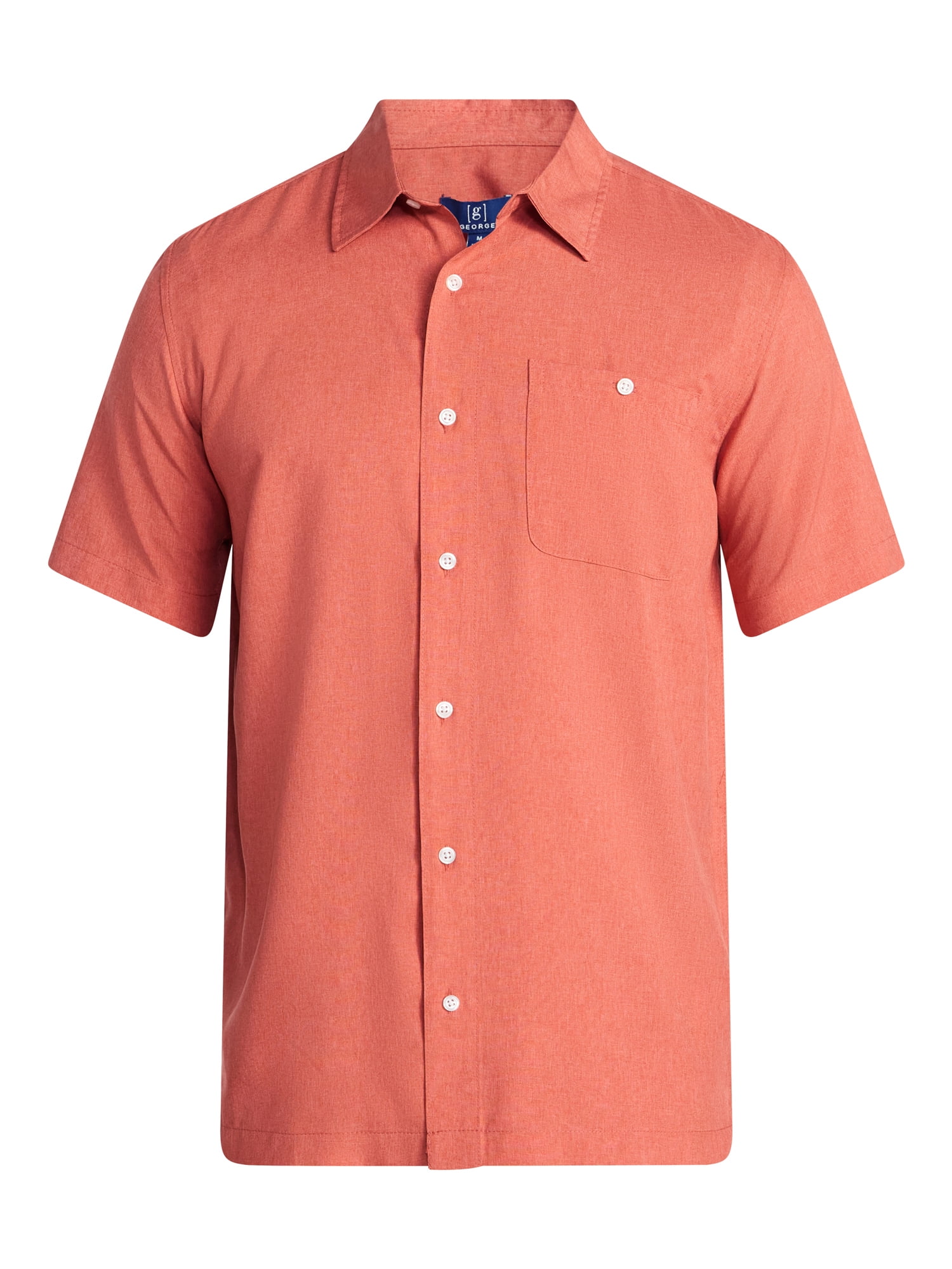 George Men's & Big Men's Regular Fit Microfiber Button-Up Shirt with Short Sleeves, Sizes XS-5XL