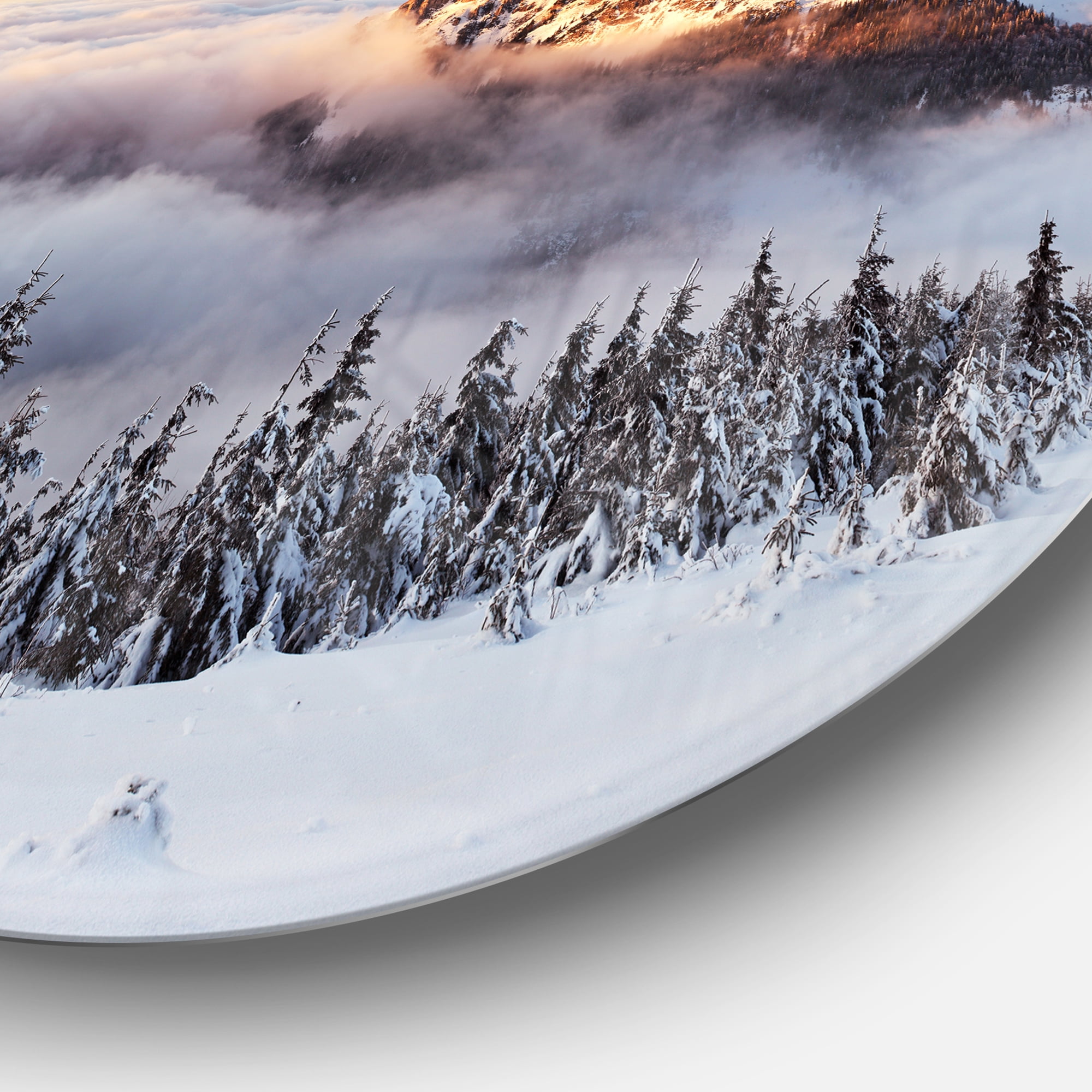 Designart 'Winter Mountain Landscape' Disc Photography Circle Metal Wall Art