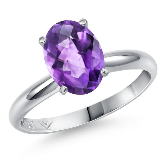 Gem Stone King PLAT-900 Platinum Purple Amethyst Engagement Ring for Women | 1.50 Cttw | Oval Checkerboard 9X7MM | Gemstone February Birthstone | Size 7