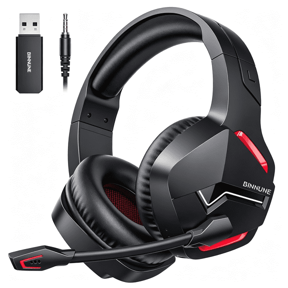 GJX Wireless Gaming Headset for Pc,120H Ultra-Long Battery,2.4Ghz&Bluetooth 5.3 Wireless Headphones with Noise Canceling Mic,50Mm Drivers,Comfort over Ear Headphones,Black