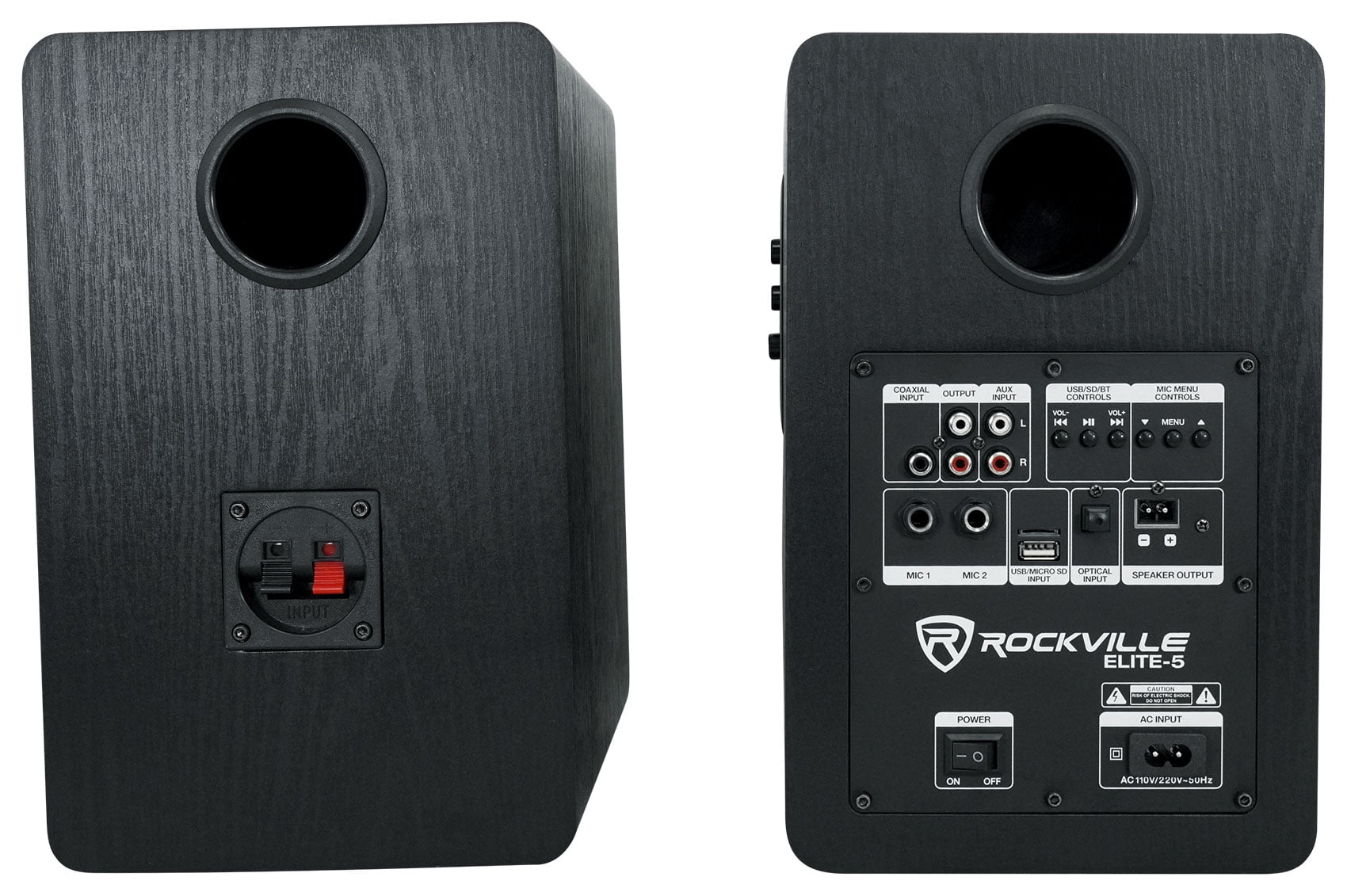 Rockville ELITE-5B Bluetooth Bookshelf Speakers – 800W, 5.25" Drivers, Optical & USB Inputs, Dual Mic Inputs, Black Finish