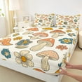 thumbnail image 3 of jejeloiu Cartoon Flowers Floral Queen Sheet Sets,Colorful 3D Mushroom Flat Sheet,Fungus Botanical Queen Fitted Sheet For Girls Teens,Ultra Soft Home Decor,4pcs, 3 of 7