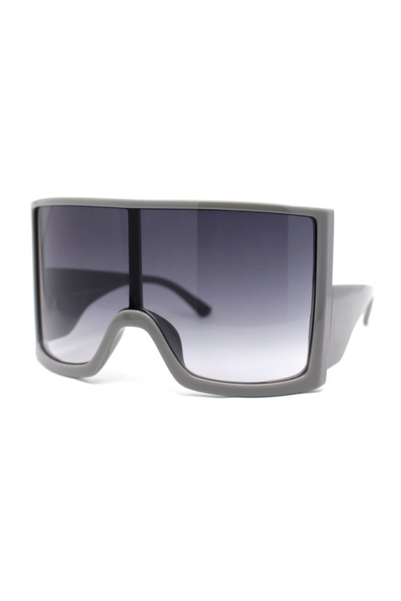 Womens XL Oversized Curved Shield Low Temple Huge Rectangle Sunglasses Grey - Smoke