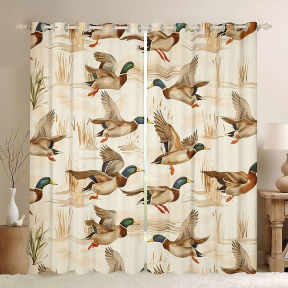 Homewish Brown Mallard Duck Black Out Curtains,Country Farmhouse Lodge Curtains Pack of 2 (42x63 Each),Rustic Flying Animal Bedroom Curtains For Boyskids,Luxury Bedroom Decor
