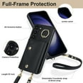 thumbnail image 5 of Crossbody for Samsung Galaxy S21 Phone Case for Women, Wallet Case with Credit Card Holder Shoulder Strap & Wrist Lanyard Shockproof Purse Back Flip 360 Ring Holder Kickstand Case,Black, 5 of 9