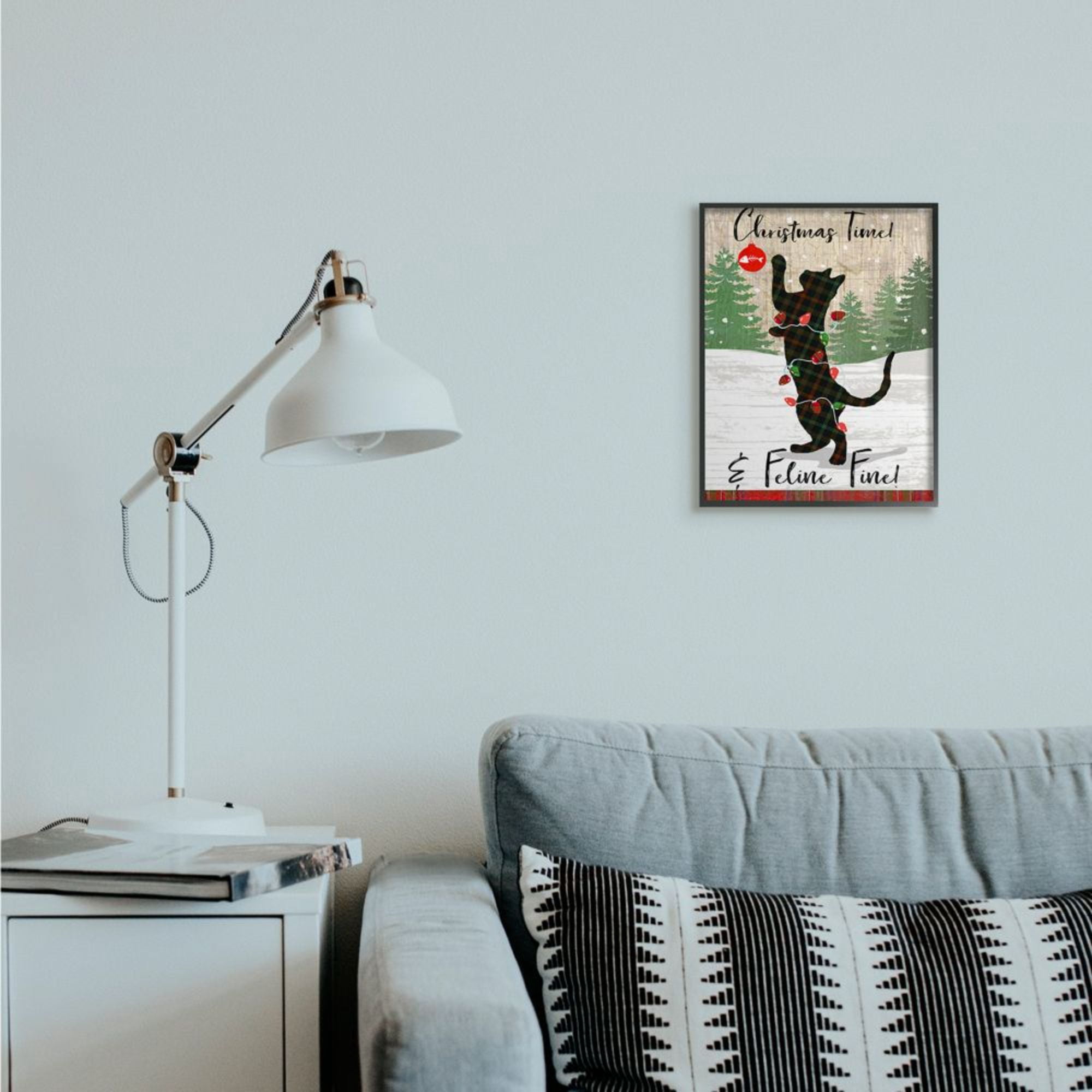 Stupell Indtries Country Holiday Christmas Time Phrase Family Cat Scene Framed Wall Art Design by Andrea Tachiera, 11" x 14", Black Framed