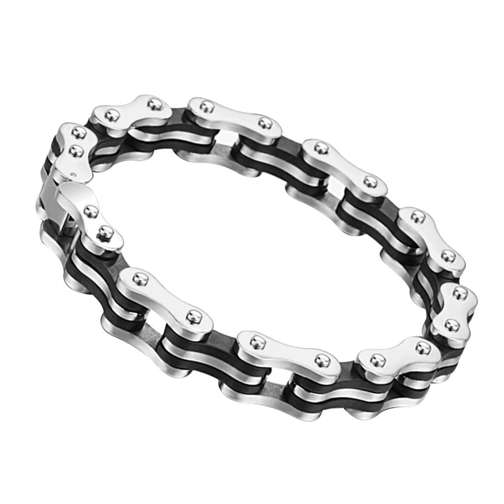 Men's Fashion Stainless Steel Rubber Motorcycle Chain Bangle Charm Cuff Bracelet 