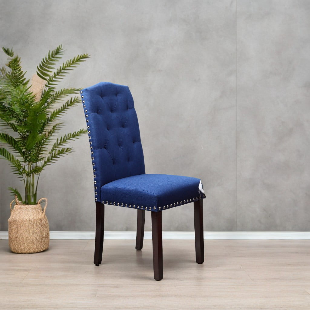 Set of 2 Dining Chairs, High Back, Tufted Design, Solid Wood Legs, Upholstered Seats, 18.1" x 23.2" x 40.5".