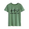 thumbnail image 1 of Camiseta de verano XXL con estampado de corazones, suave, informal, holgada, color verde claro y letras negras, 1 of 5