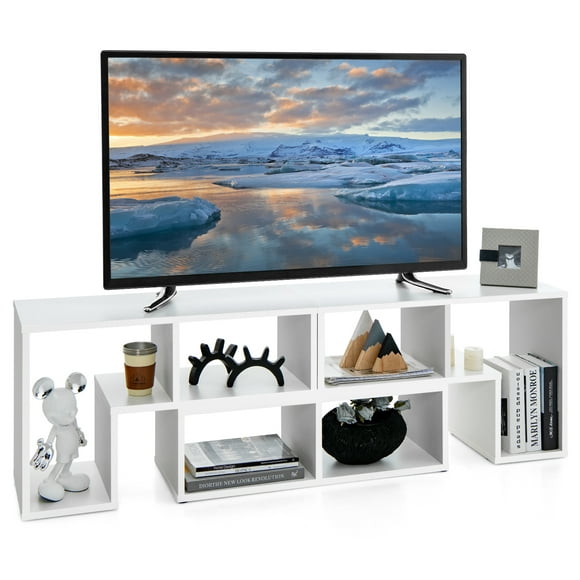 Topbuy 3 PCS Réglable TV Stand Centre de Divertissement Minimaliste pour 43 55 60 65 Pouces Table de Console Multimédia TV Blanc