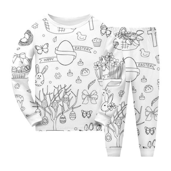 MUXiin Girls Children Easter Pajama 3t Easter Diy Hand Painted Long Sleeve Family Easter Outfits Matching Sets Silk Summer 2026 Easter 2-Piece Loungewear Easter Gifts for Boys