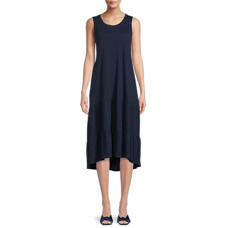 Time and Tru Women's Sleeveless Hi-Lo Tiered Knit Dress