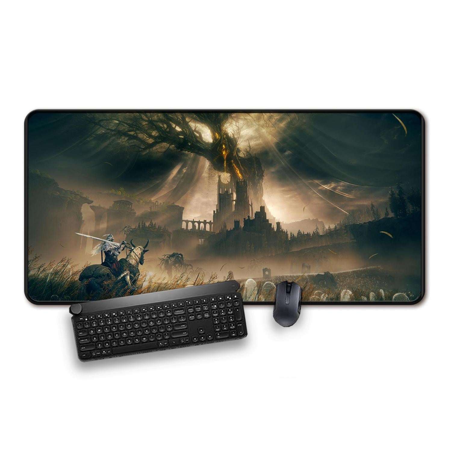 Dark Fantasy Gaming Mouse Pad, Epic Knight and Castle Design, Extended Desk Mat