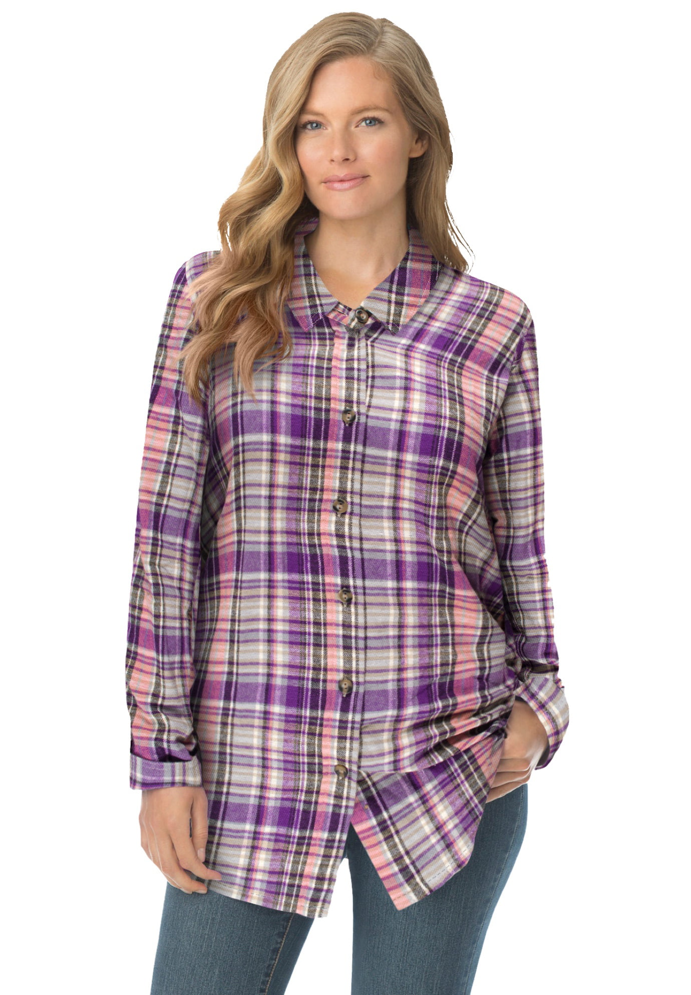 Woman Within Womens Plus Size Classic Flannel Shirt 