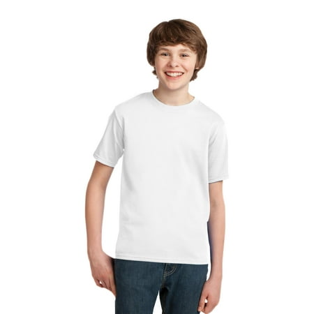 - Port & Company Youth Cotton Essential T-Shirt. White. M.