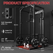Mikolo Multi-Functional Squat Rack with LAT Pulldown System Exercise Power Cages, Metal Black