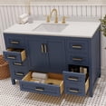 thumbnail image 2 of Ayna Decors Rooh 48 Inch Navy Blue Bathroom Vanity with Sink and Countertop, Three Pre-Drilled Faucet Holes, 2 Soft Closing Doors, and 7 Full Extension Drawers, Brushed Gold Hardware, 2 of 8