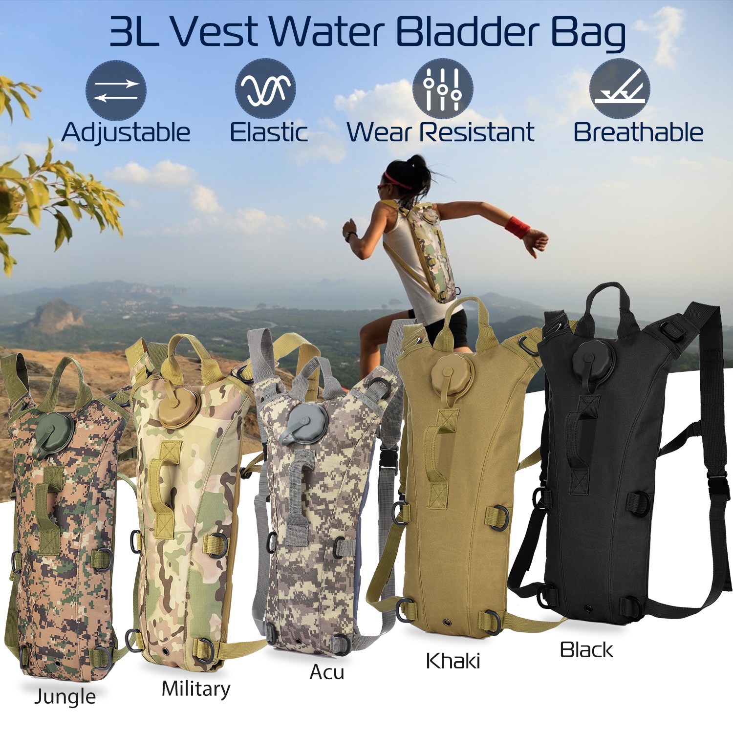 iMounTEK Water Backpack Hydration Pack 3L Drink Backpack for Cycling Climbing Running, Military Camo - image 2 of 8