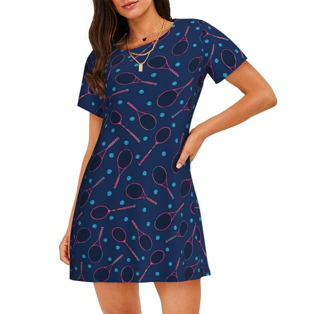 Balery Tennis Racket Camisón de manga corta con cuello redondo para mujer, cómodo y elegante.