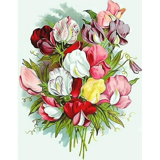 Taladro diamante pintura (DB3364) Color flor completo redondo DIY mosaico Kit arte con cuentas 40x50cm Hugtrwg Para estrenar