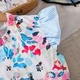 thumbnail image 4 of Spring Outfits Girls Kids Summer Floral Printing Flying Sleeve Top Striped Style Shorts 2Pcs Outfits Girl Clothes Blue 7 Years-8 Years, 4 of 7