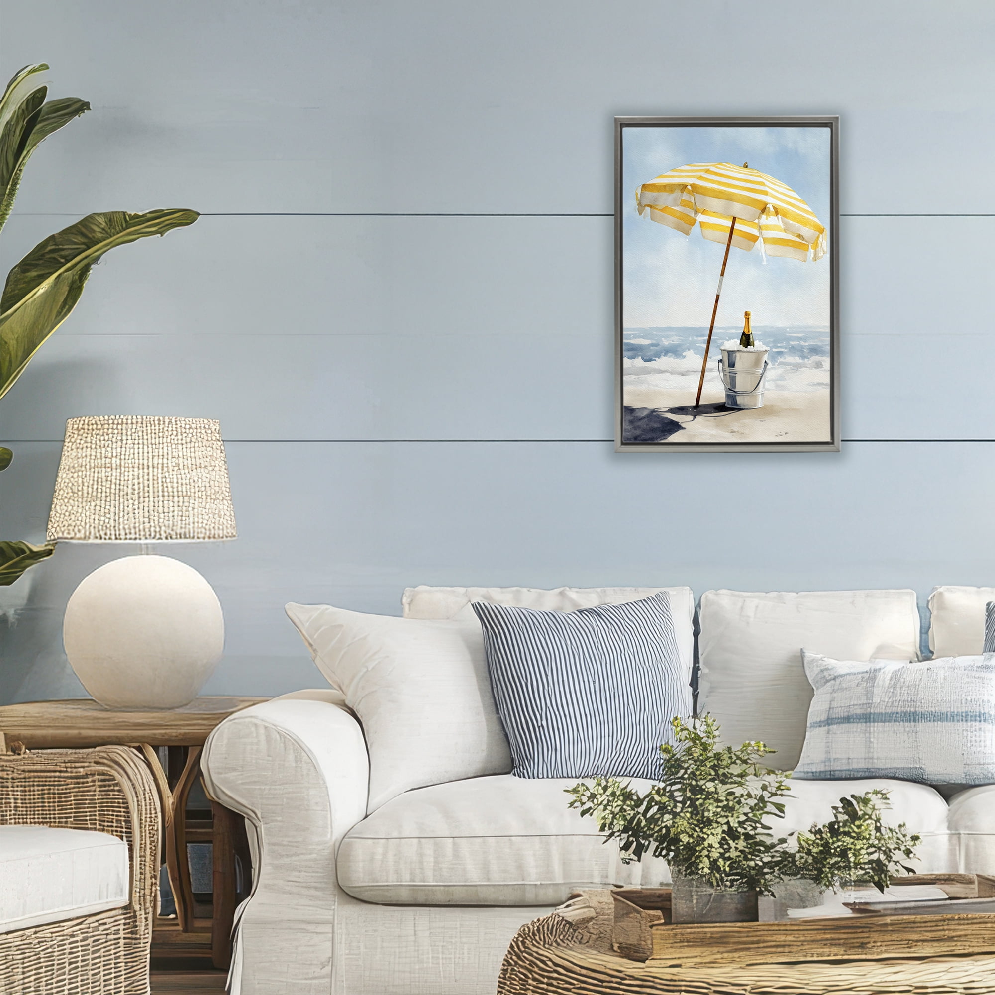 Stupell Industries Sunshine Celebration at Seaside Gray Framed Floater Canvas Wall Art, design by Petal Prints Design