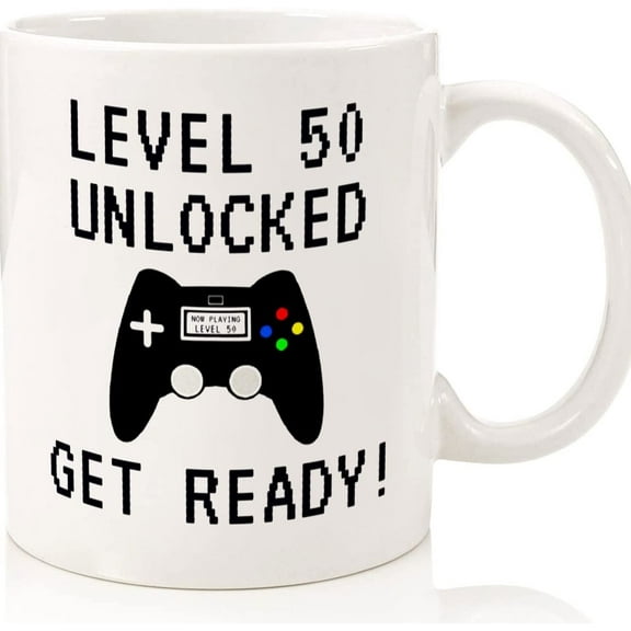 50th Birthday Gift, 50th Birthday Mug, Funny 50th Gifts For Gamer, Him, Men, Husband, Dad, Brother, Fifty, 50, Happy 50th Gaming Birthday, Ceramic Novelty Coffee Mugs 11oz, 15oz Mug, Tea