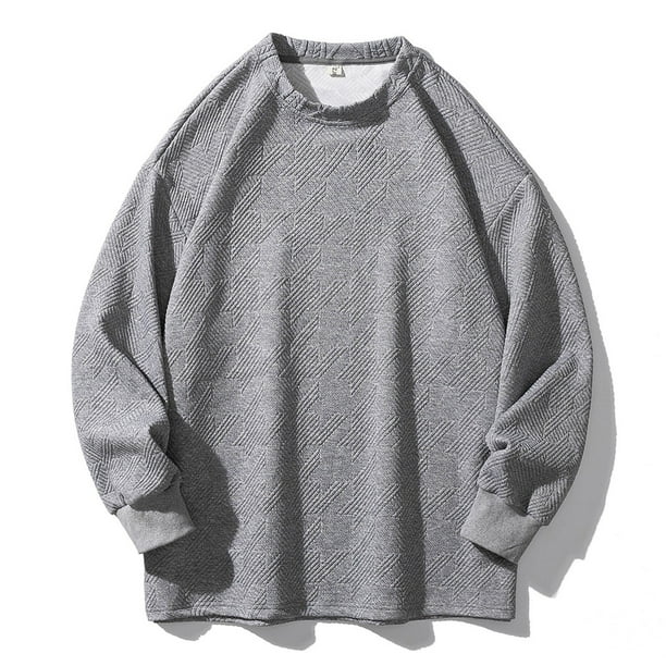 pstuiky camisas de manga larga para hombre, Sudadera informal de manga larga con cuello redondo y color liso para hombre top de hombre m
