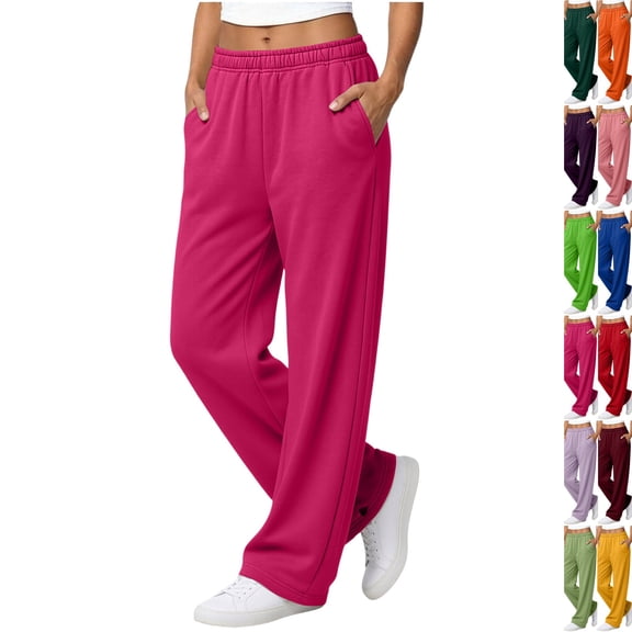Womens Sweatpants Casual Wide Leg Elastic Waisted Pants with Pockets, Baggy Lounge, Oversized Loose Fit Track Joggers, Cute Trendy Outfits Hot Pink 3XL