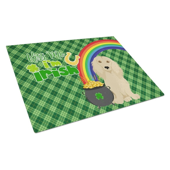 Longhair Cream Dachshund St. Patrick's Day Glass Cutting Board Large 12 in x 15 in