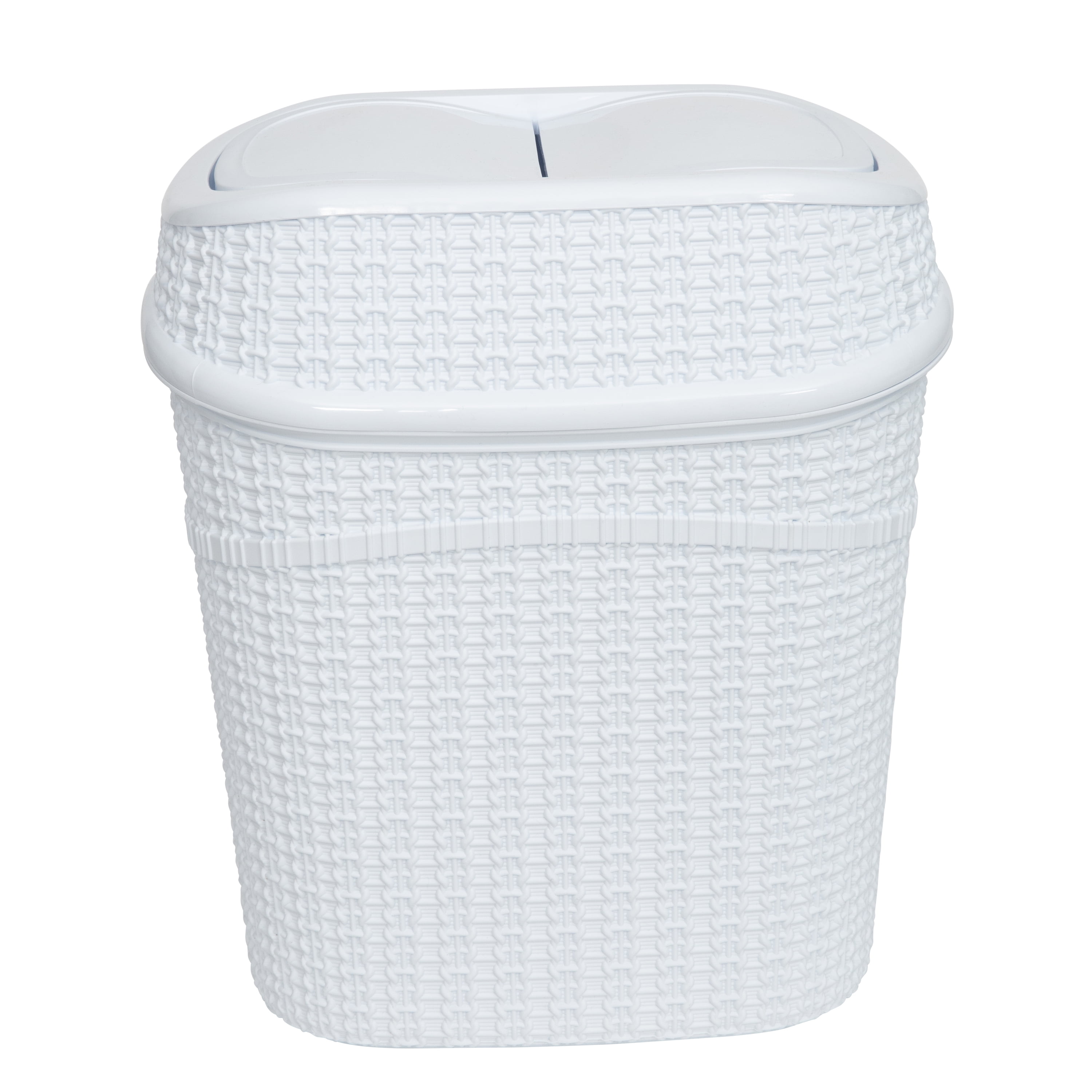 Bath Bliss 2.5 gal Sailor Knot Plastic Swing Top Bathroom Trash Can, White