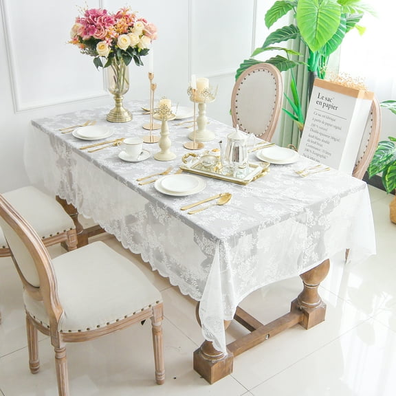Rosnek Lace Tablecloth 59"x 102" Rectangle Floral White Lace Table Cloth Table Cover Furniture Protector for Home Wedding Party Decor
