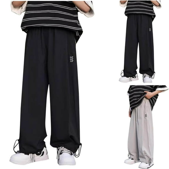 MKOSPLRT Ice Silk Pants for Kid Girls Boys Baggy Straight Wide Leg Pants Solid Lightweight Running Trousers with Hem 5-16Y