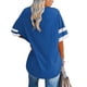 thumbnail image 2 of Camiseta de media manga para mujer con cuello en V a rayas, bloques de color, moda suelta, camisa de verano, tops para oficina, trabajo, cumpleaños, azul real XXL, 2 of 4
